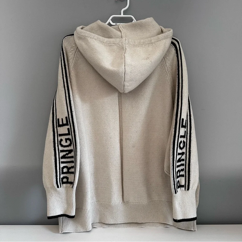 Pringle of Scotland x H&M Oversized Hoodie Sweater Wool Blend Cream & Black XL - Picture 8 of 13
